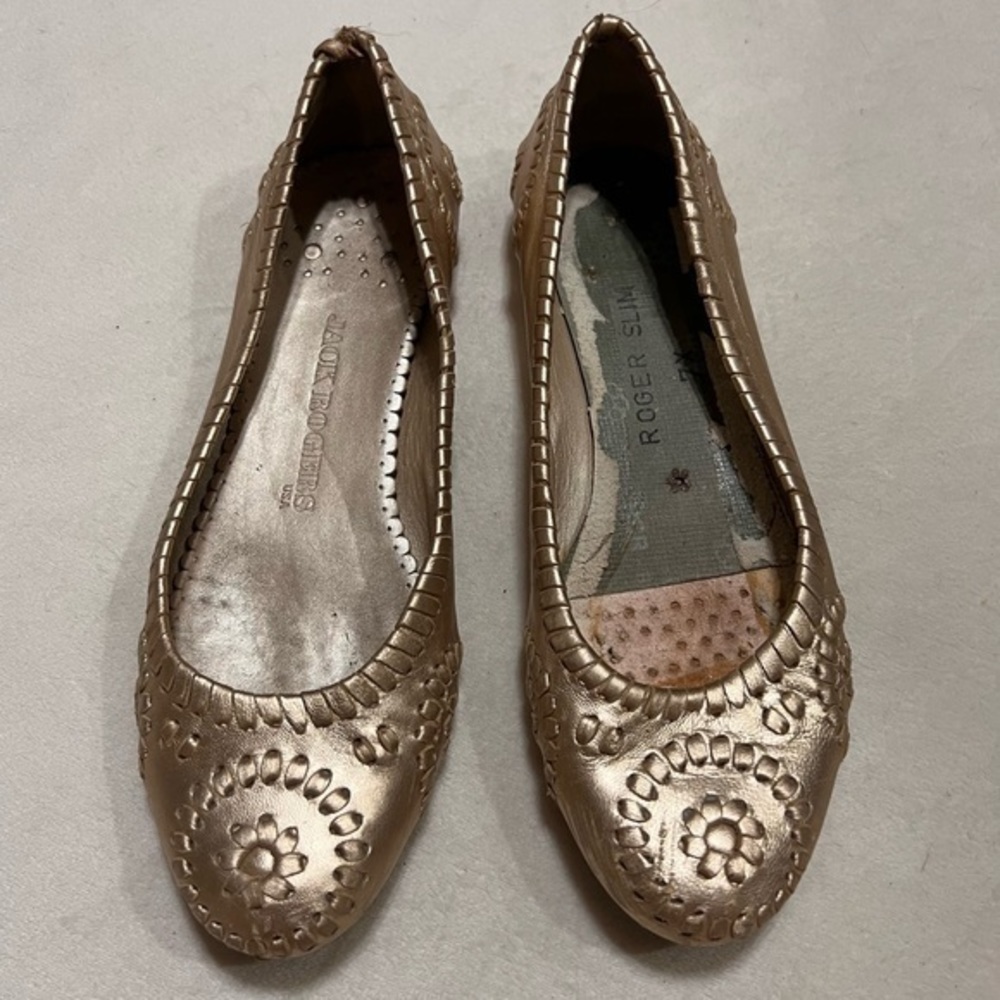 JACK ROGERS NAVAJO Gold Metallic Leather Shoes Flats 7.5